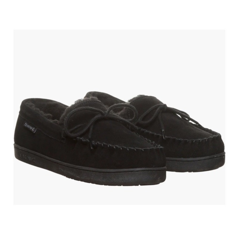 New BEARPAW Wyden II 2200 Mens Moc Toe Black Slip‎ On Slipper Shearling Lined 11